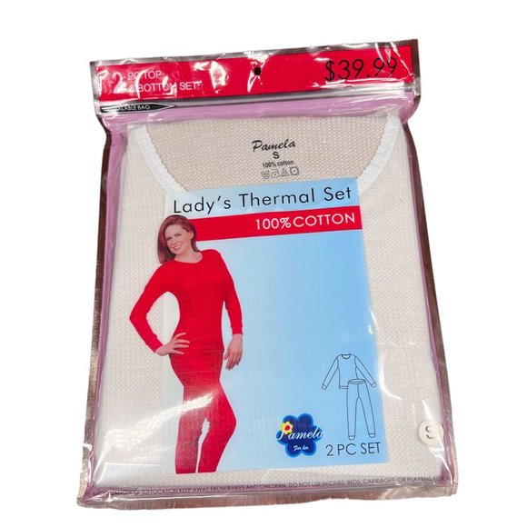 Womens Cotton Waffle Knit Thermal Underwear Stretch Shirt Pant Set Purple Size S - Picture 2 of 8